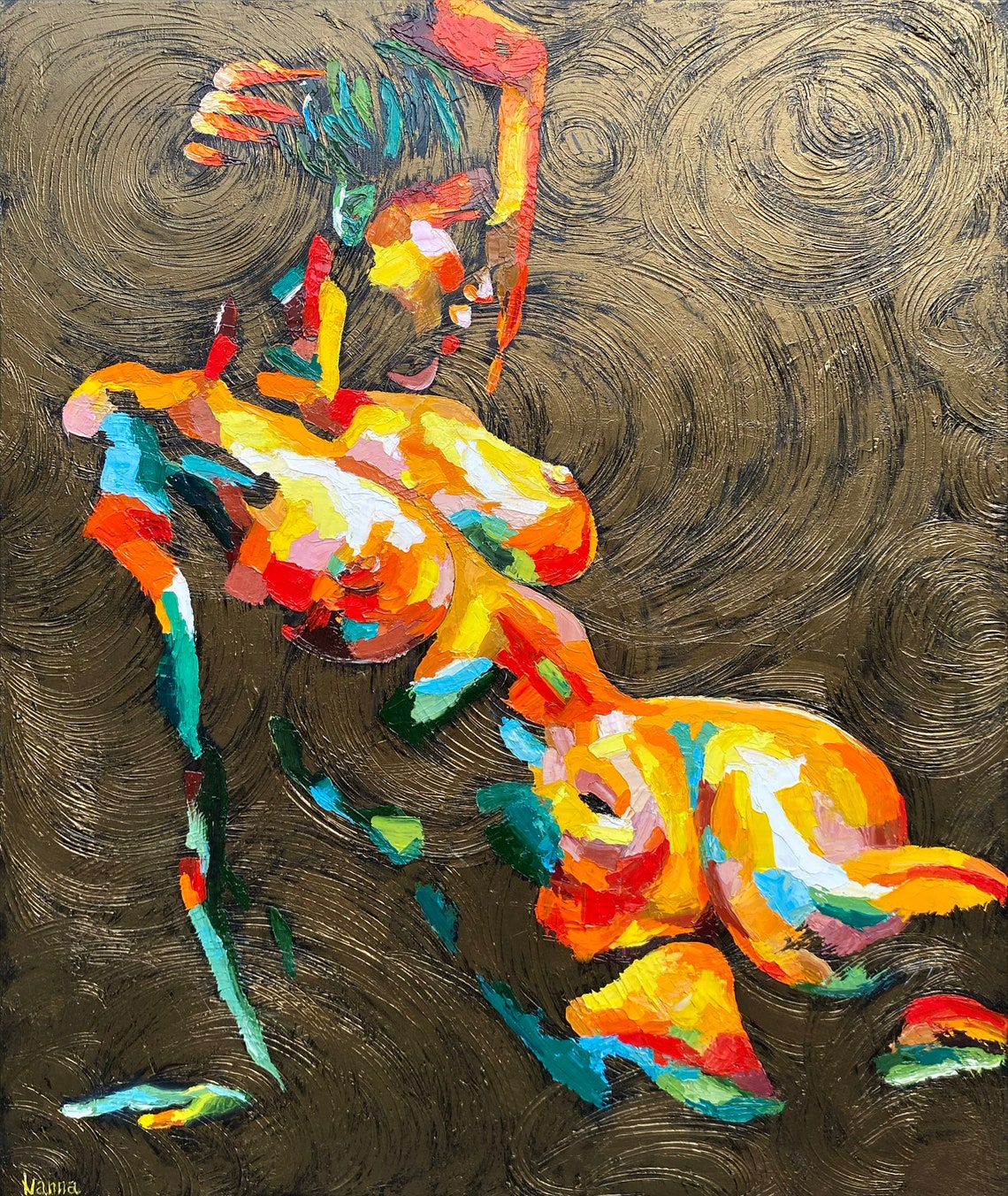 Modern Body Painting Sexy Nude Woman Oil Painting Original Figurative Painting Female Figure Artwork Full Body Painting Gold Body Art - Image 3
