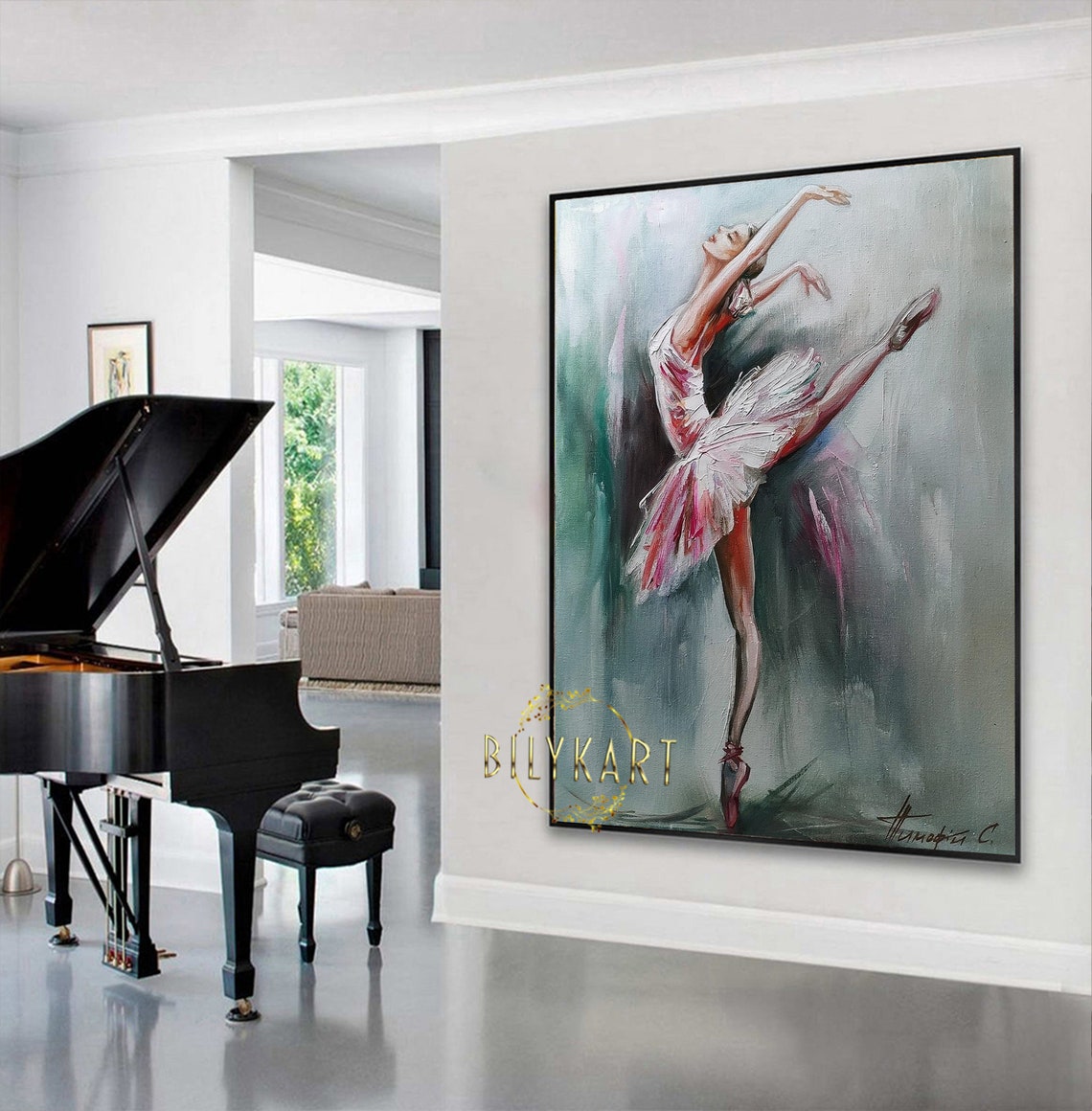 Abstract Ballerina Oil Painting Original Ballerina Room Decor Pink Green Ballet Art Work Dancer Wall Art Modern Ballerina Painting On - Image 3