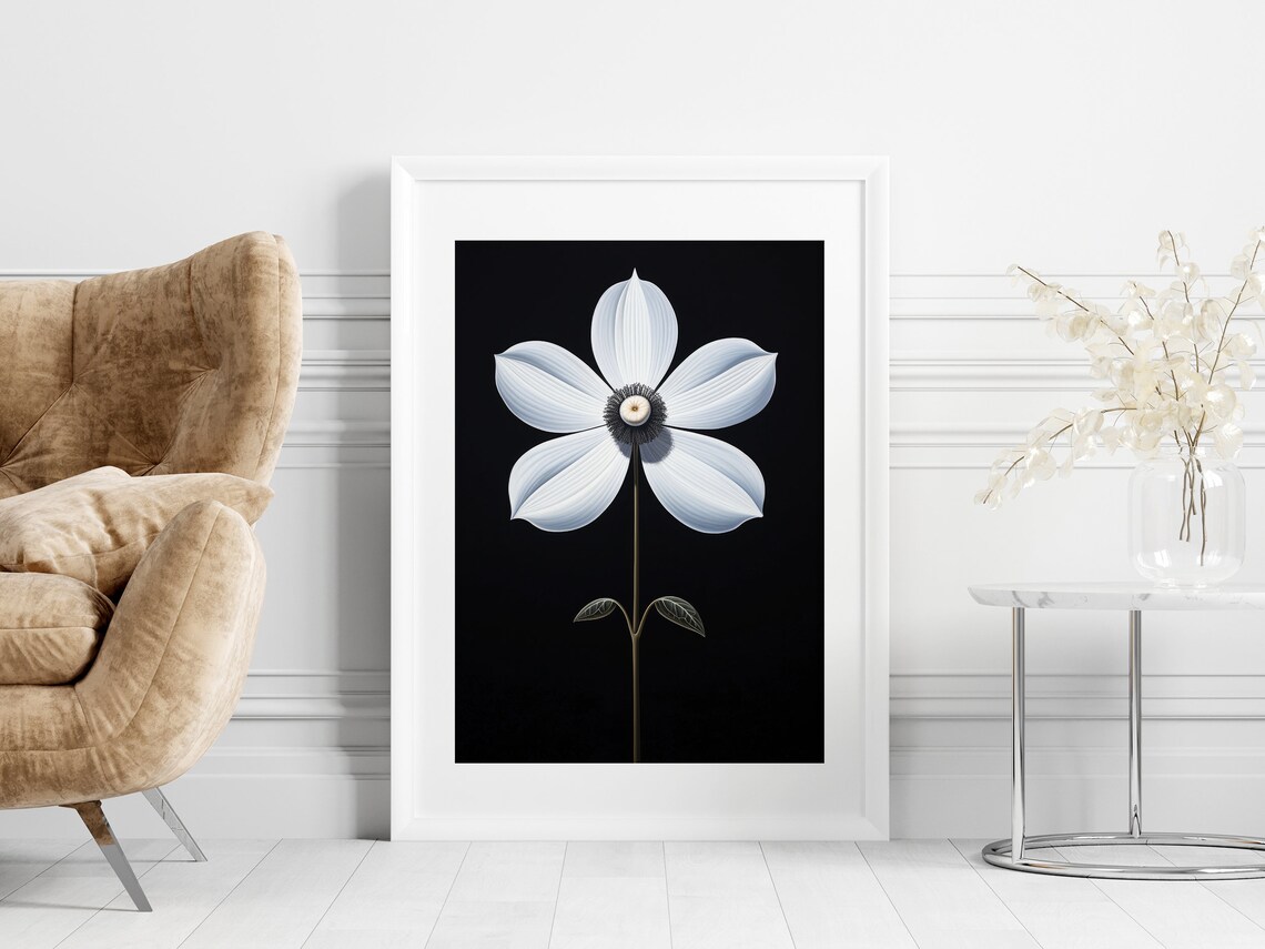 Sophisticated White Flower Painting Modern Art Print Luxury Wall Decor Artwork - Image 5