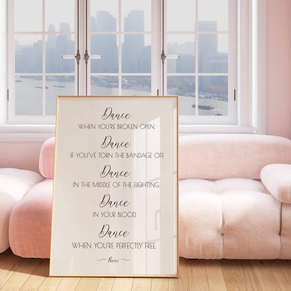 Dance Quote Poster Inspirational Rumi Poem Print Performing Artist Wall Art Minimalist Ballet Studio Decor Dancer Bedroom