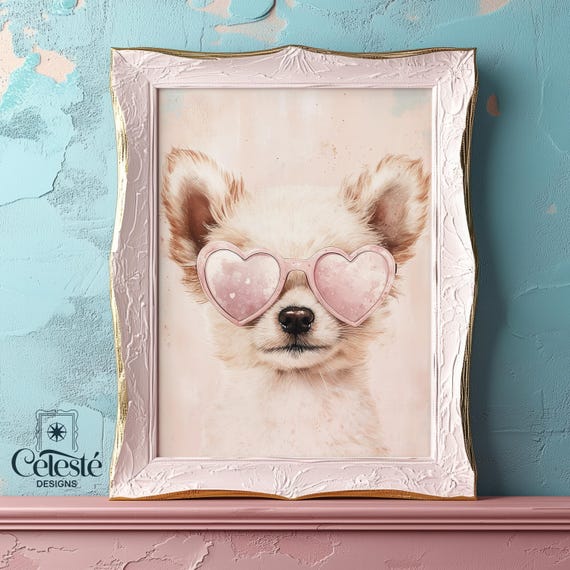 Chihuahua Art Print Funny Dog With Heart Sunglasses
