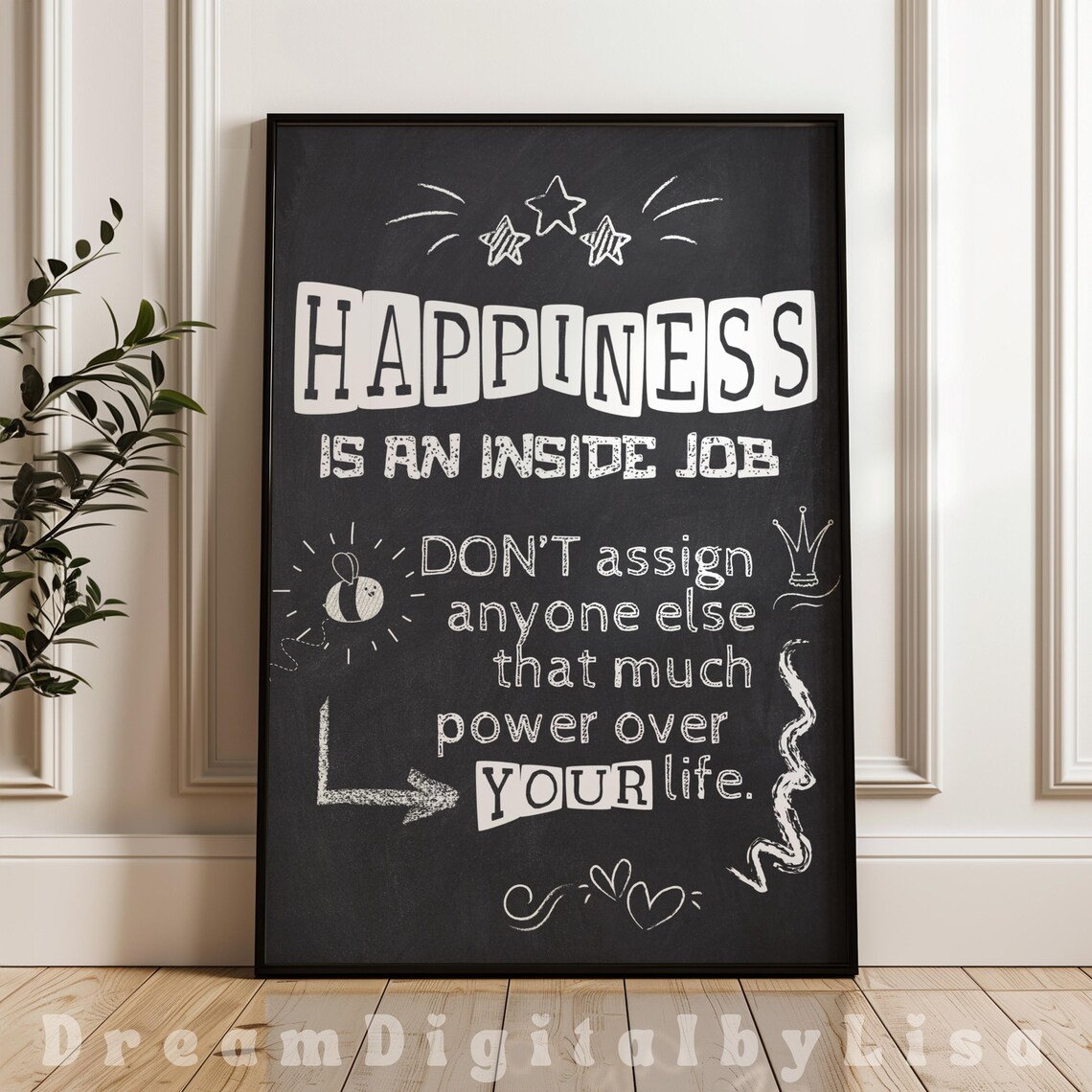 Chalkboard Happiness Quote, Self Empowerment Typography
