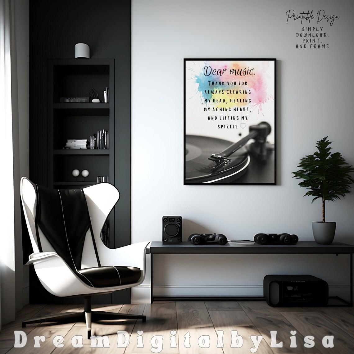 Dear Music Thank You Quote Poster Vinyl Record Watercolor Music Art - Image 3