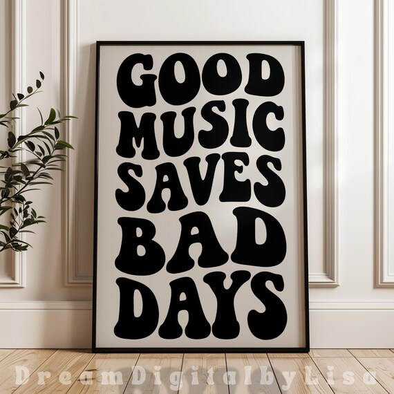 Retro Typography Music Quote Poster, Minimalist Decor