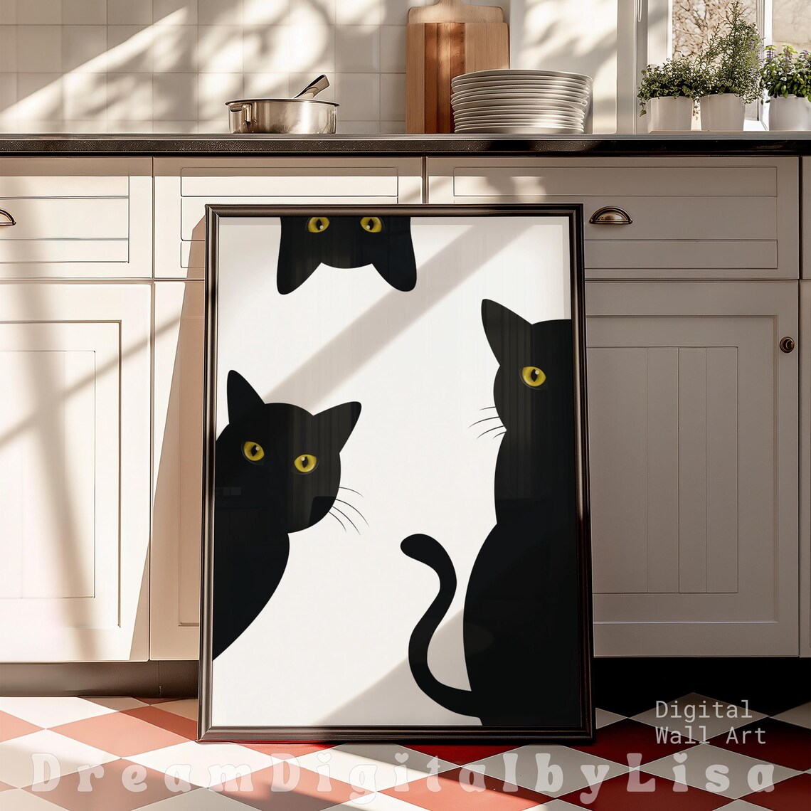 Minimalist Black Cats Peekaboo Silhouette Cat Lover Wall Art - Image 2