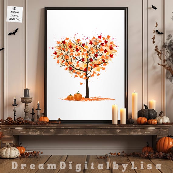 Autumn Heart Tree Fall Decor, Wall Art Print