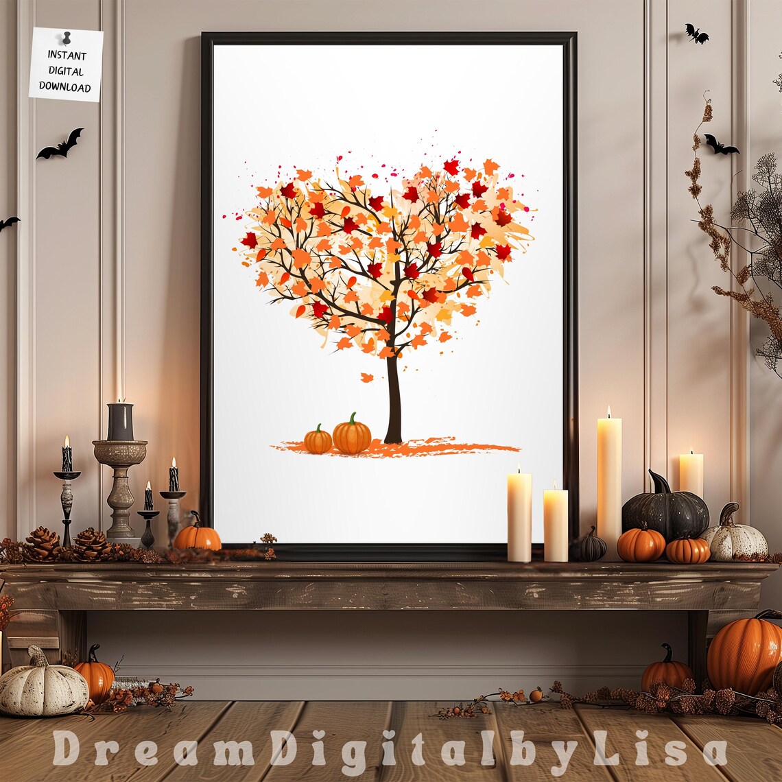 Autumn Heart Tree Fall Decor, Wall Art Print