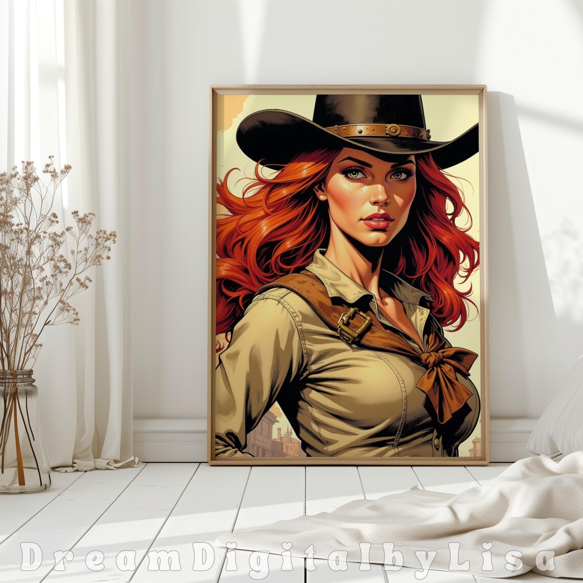 Western Cowgirl Comic Book Poster, Pop Art Print