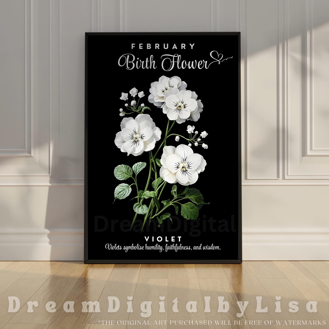 Birth Flower Month February Print Violet Flower Illustration Birth Flower Family Print Birth Flower Gift Floral Art Print