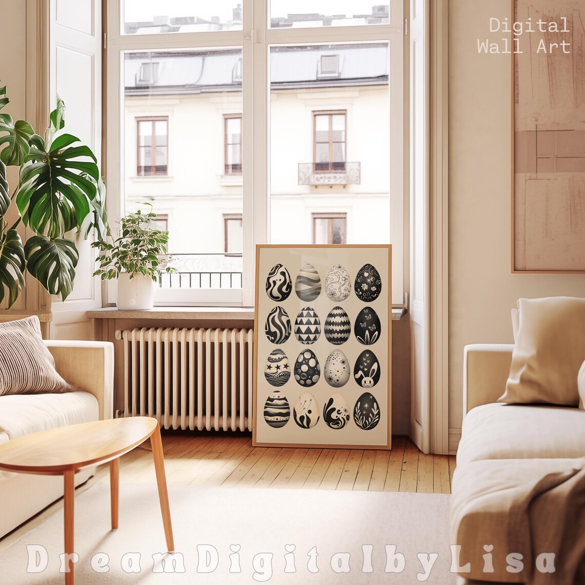 Easter Eggs Monochrome Art Print, Modern Spring Decor - Image 2