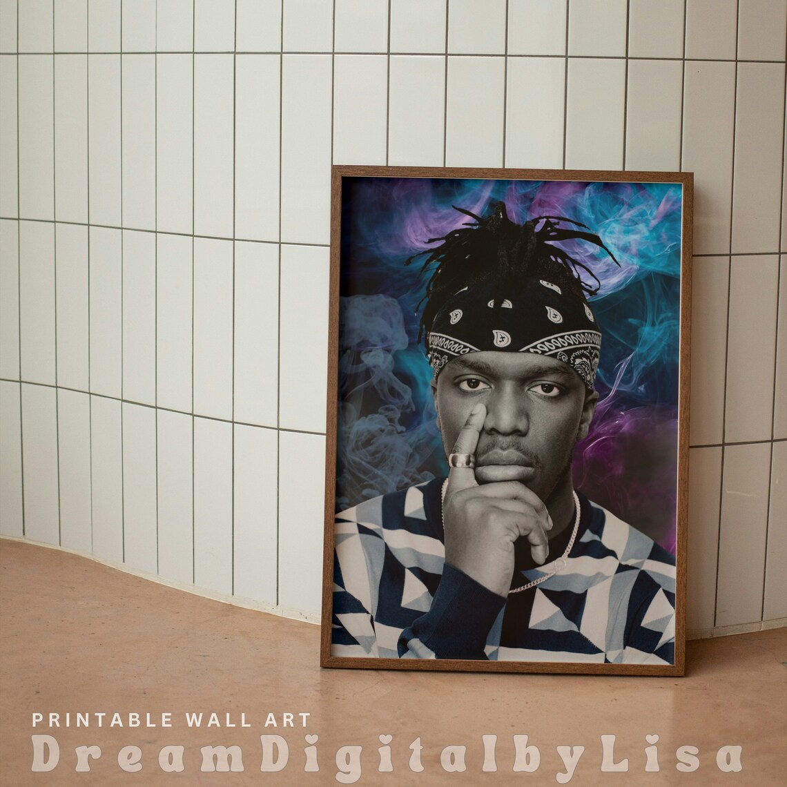 KSI Bandana Portrait Blue and Purple Smoke Music Artist Poster - Image 3