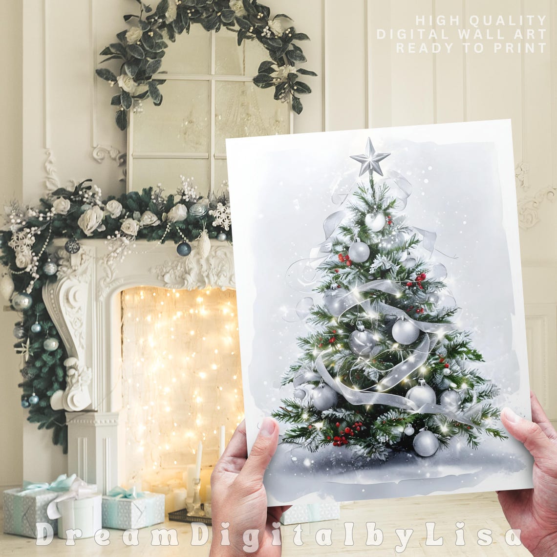 Silver White Christmas Tree Elegant Winter Holiday Tree Poster - Image 4