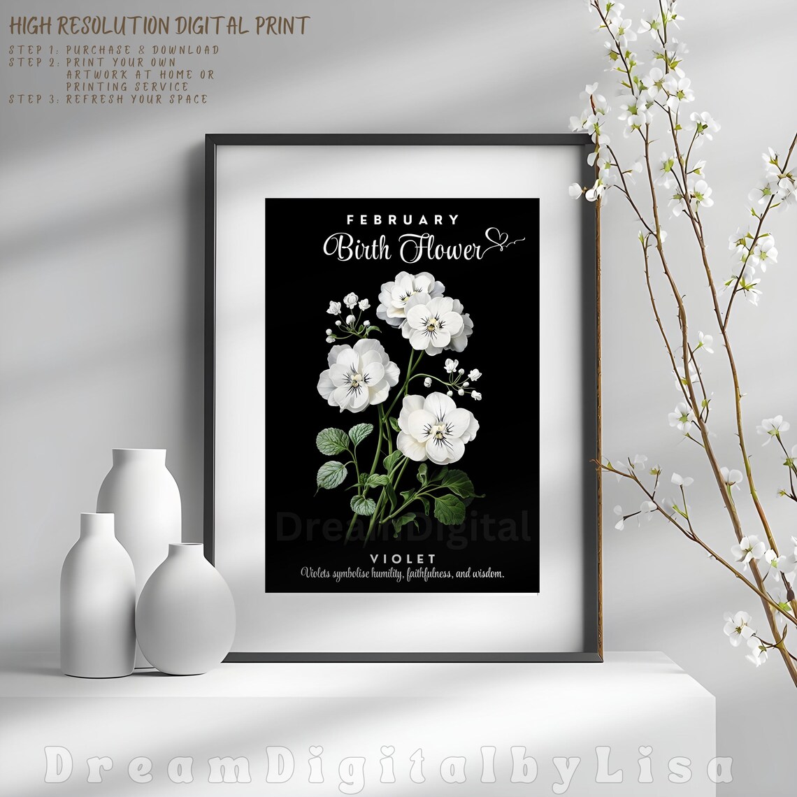 Birth Flower Month February Print Violet Flower Illustration Birth Flower Family Print Birth Flower Gift Floral Art Print - Image 4