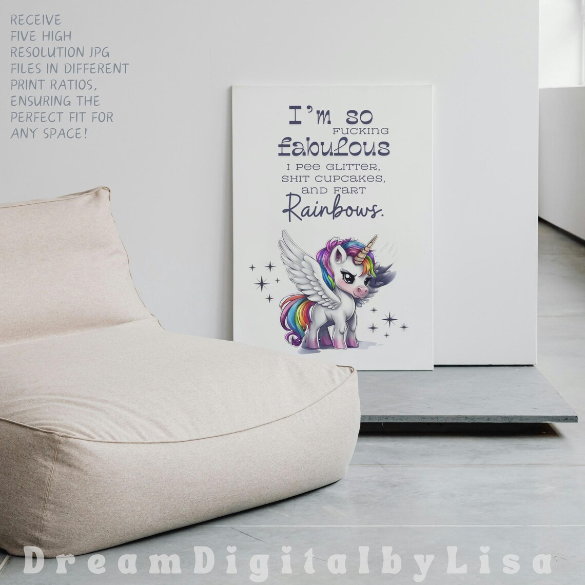 Sassy Unicorn Fabulous Glitter Funny Quote Rainbow Unicorn Poster - Image 3