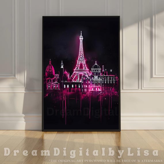 Pink Paris Poster Print Urban Contemporary Print Neon Pink And Black City Poster Trendy Bold Art Paris Gifts Travel Poster