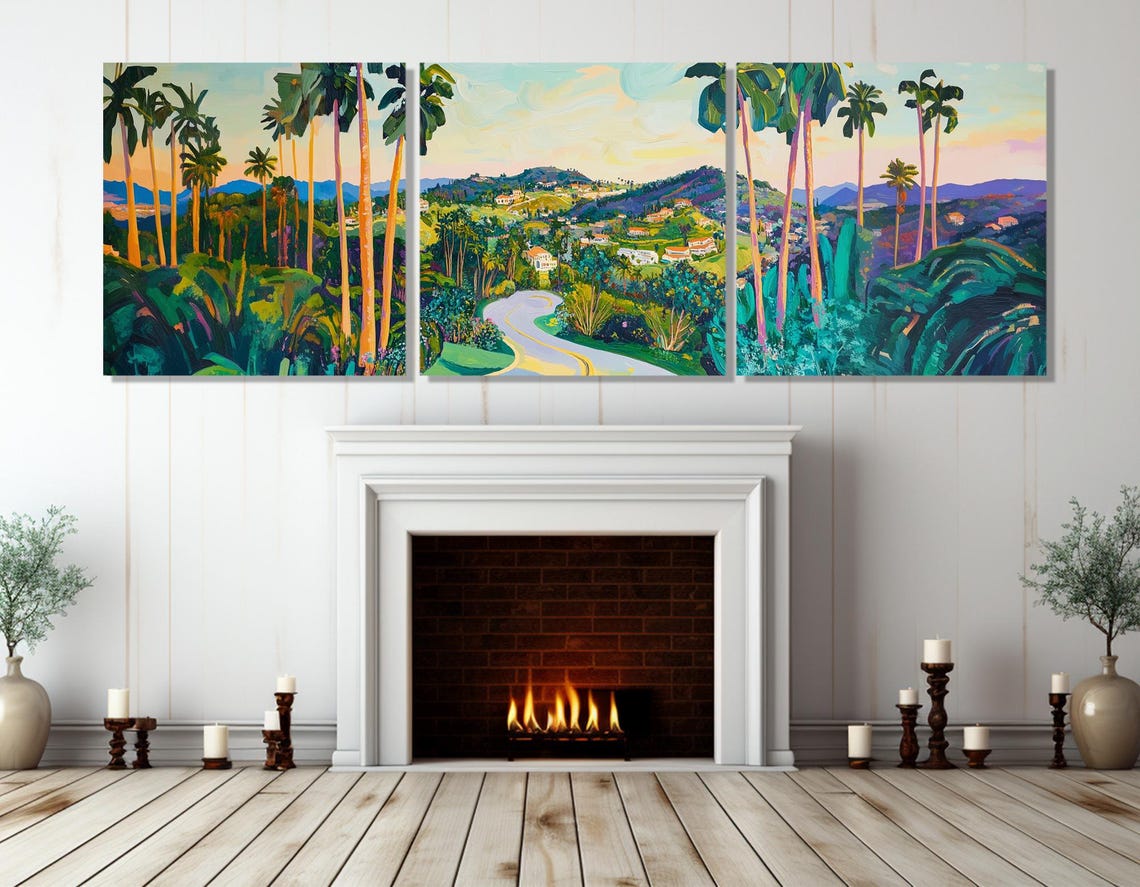 Beverly Hills Palm Trees Sunset Panorama California Retro Art Poster - Image 4