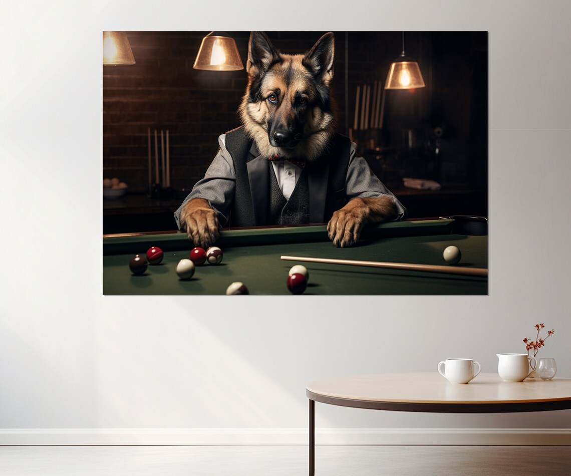 Shepherd Playing Billiards, Rustic Game Room Art Print - Image 2