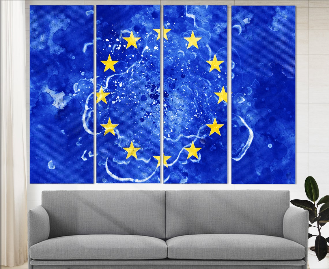 European Union Flag Grunge Watercolor Twelve Gold Stars Blue Poster - Image 3