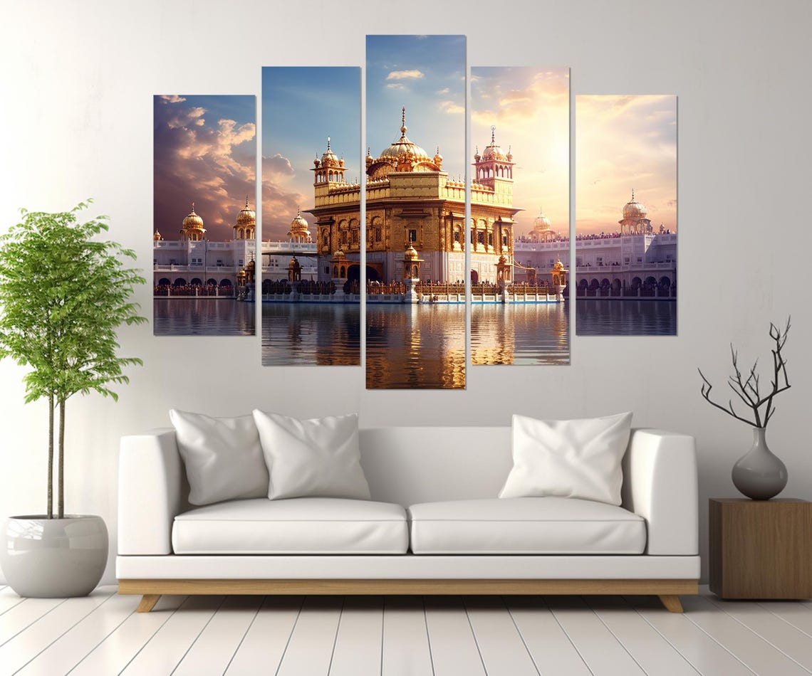 Golden Temple Amritsar India Sunset Reflection Painting Travel Poster - Image 3