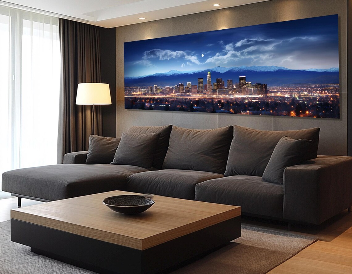 Abstract Denver Skyline, Night Travel Art Print - Image 2
