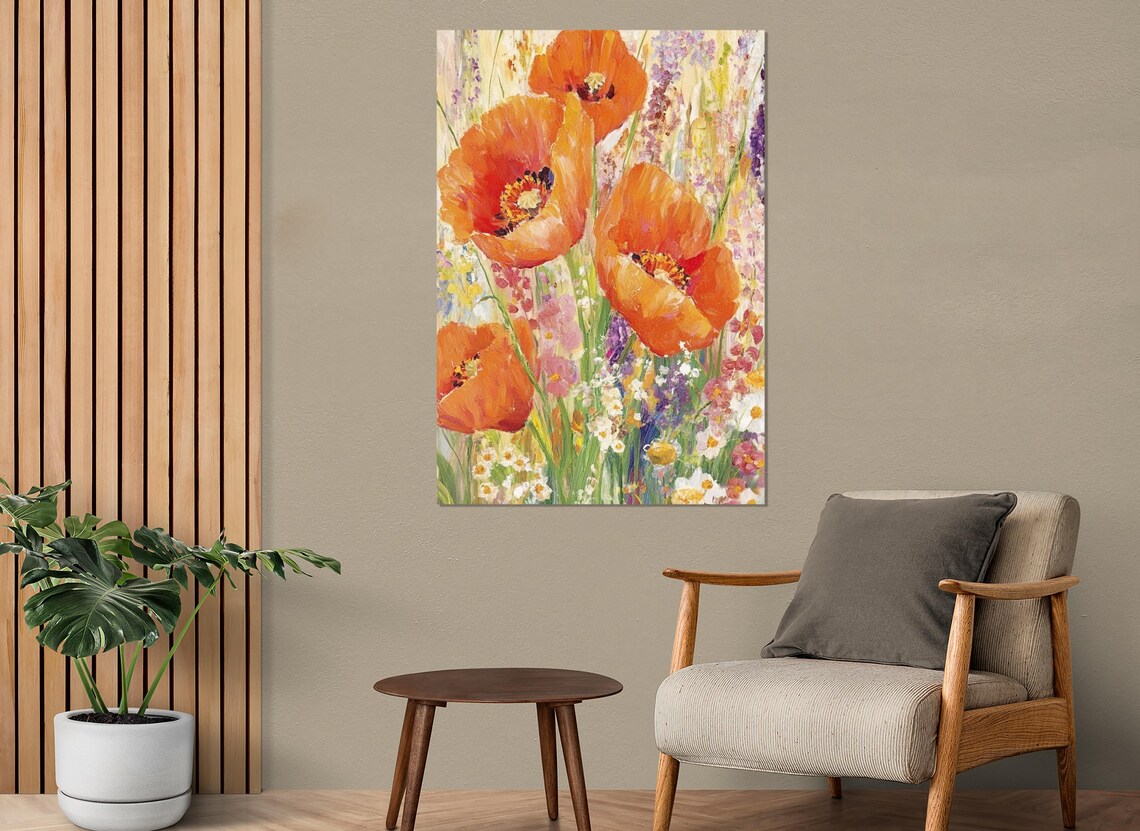 Red Orange Poppies Watercolor Wildflower Meadow Floral Wall Art Poster - Image 2