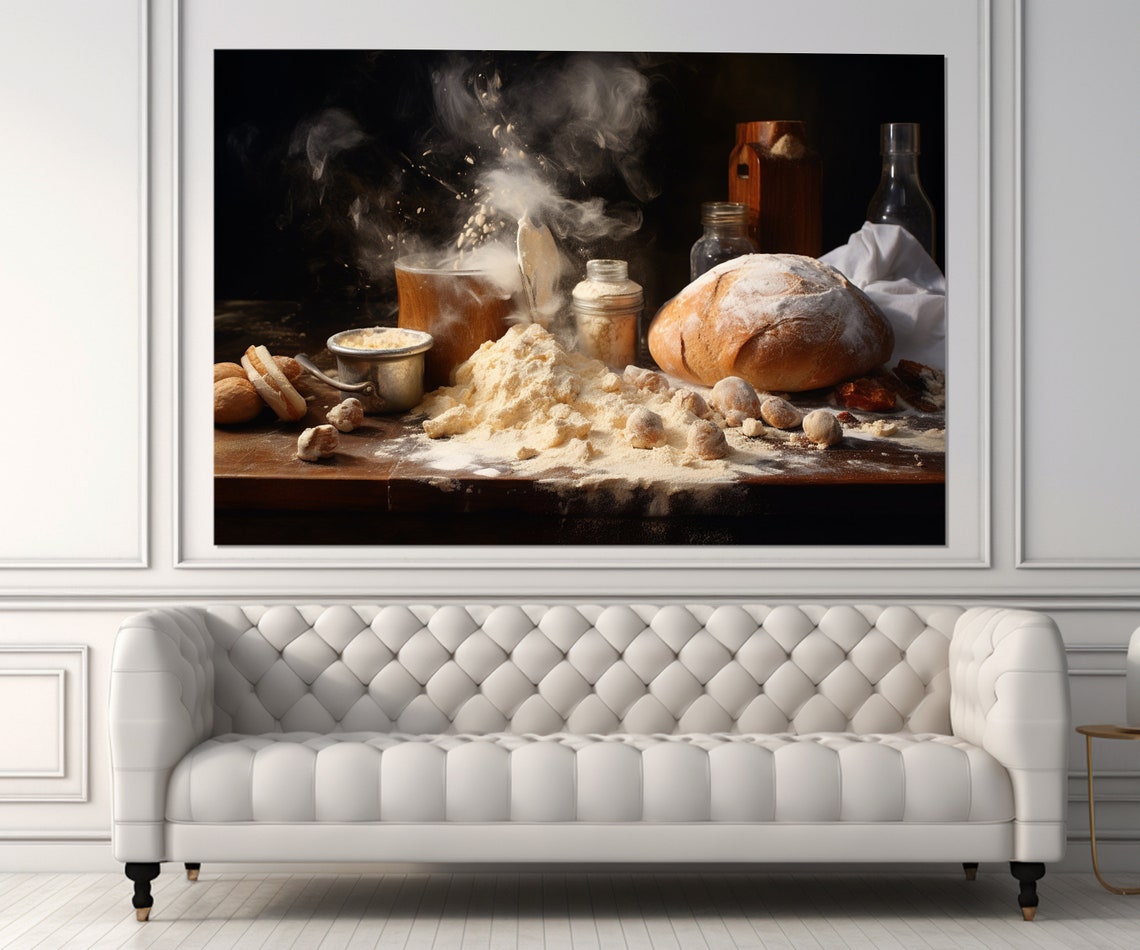 Rustic Bread Baking Flour Loaf Still Life Bakery Kitchen Wall Art - Image 3