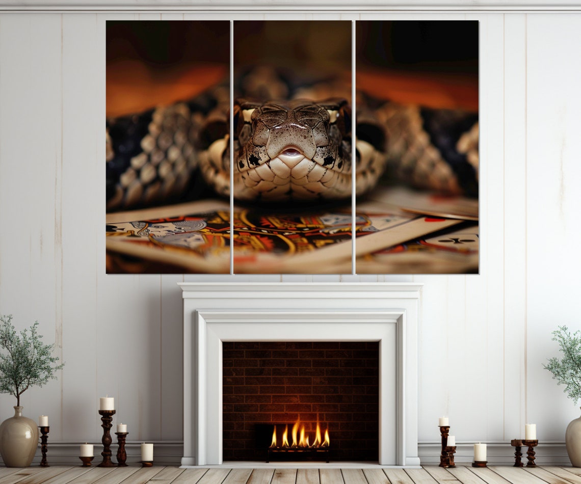 Python Snake Coiled Playing Cards Close Up Dark Dramatic Animal Poster - Image 3