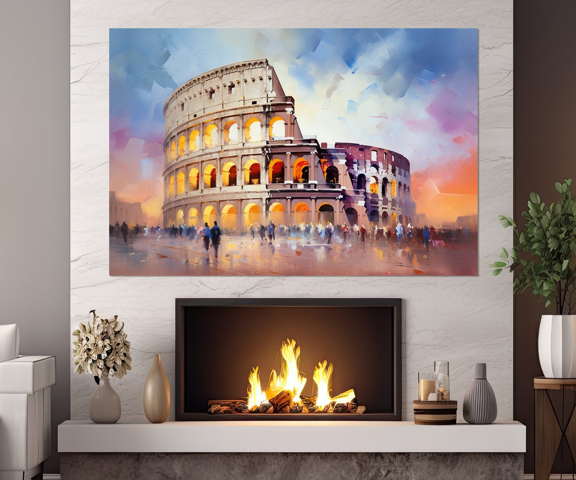 Rome Colosseum Sunset Abstract Crowd Italian Landmark Art Poster