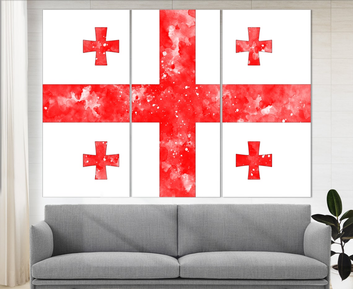 Georgia Flag Watercolor Five Cross Design Patriotic Wall Art Poster - Image 4
