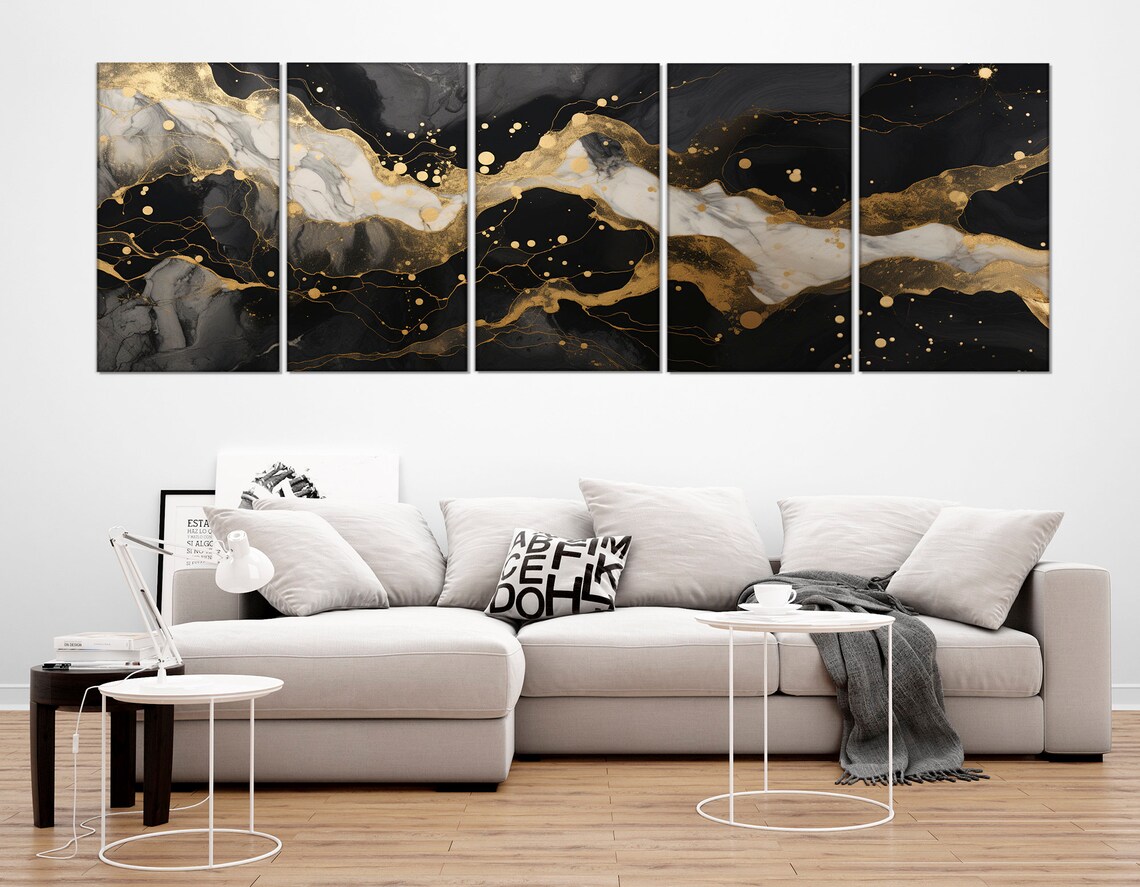 Black And Gold Marble Abstract Painting Luxury Modern Wall Poster - Image 3