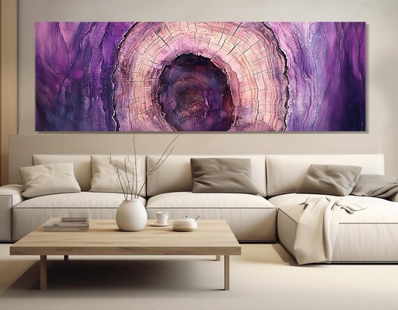 Abstract Purple Tones Tree Rigs Print Soft Purple Wall Art Contemporary Wood Painting Modern Wall Decor Framed Ready To Hang