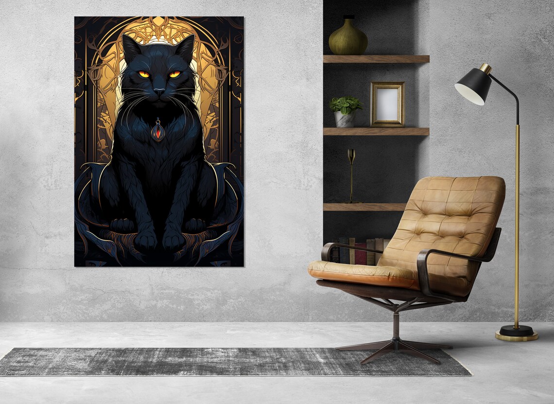 Black Cat Mystical Painting Art Print - Image 3