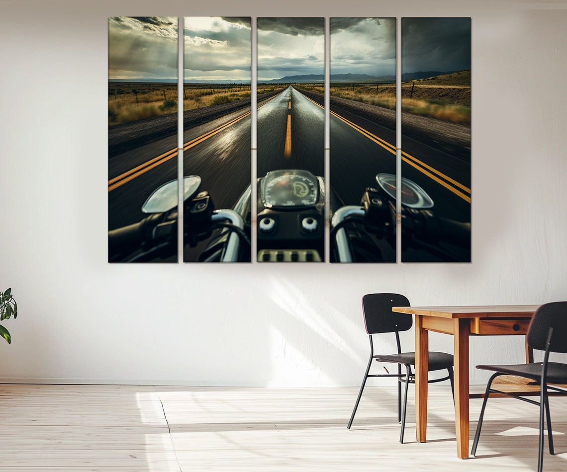 Motorcycle POV Open Highway Road Trip Stormy Clouds Biker Art Poster - Image 3