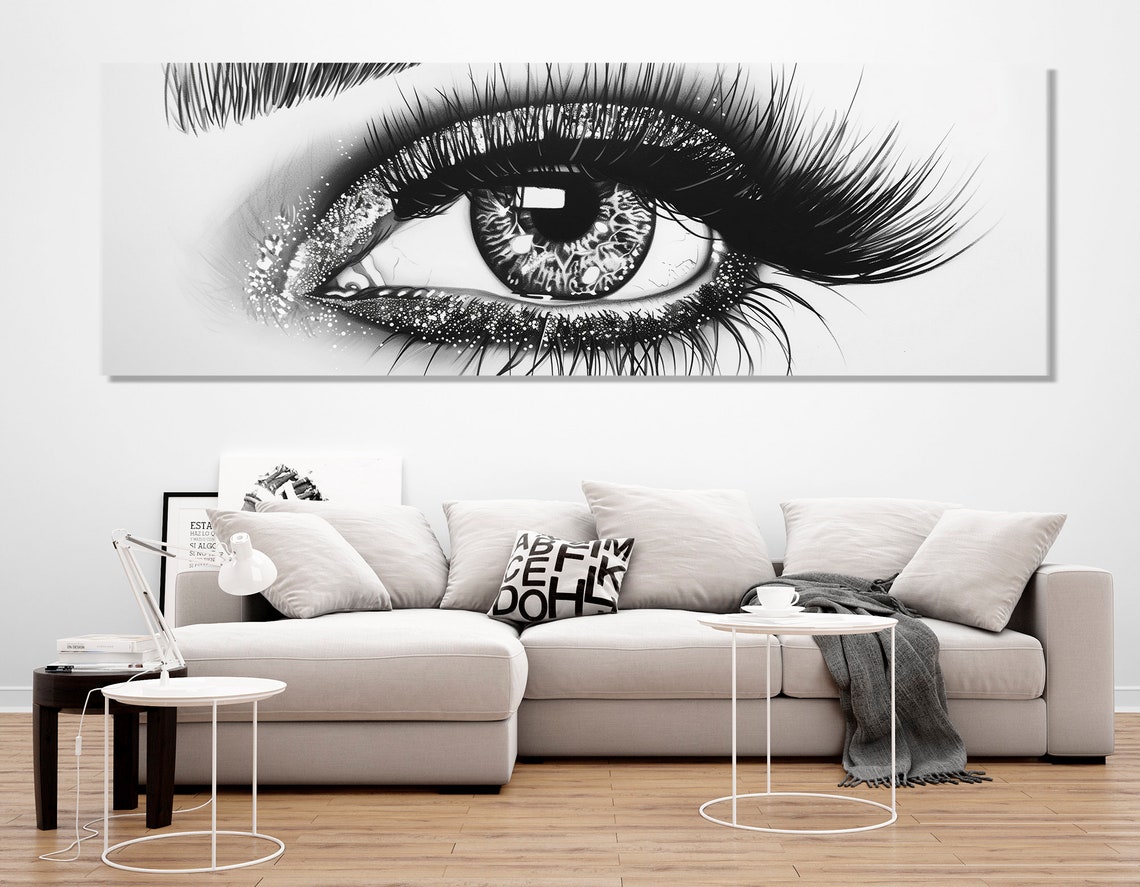 Dramatic Black and White Woman Eye Panoramic Makeup Studio Wall Art - Image 2