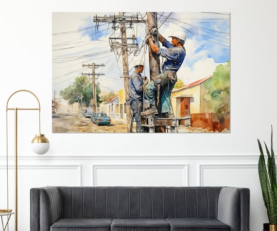 Vintage Style Electricians Painting Print Electrician Wall Art Electrician Gift Framed And Ready To Hang