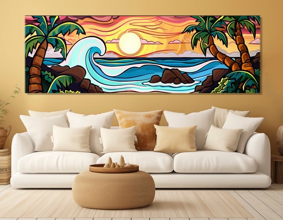 Abstract Tropical Art Sea And Palms Painting Print Tropical Painting Abstract Tropical Landscape Framed And Ready To Hang