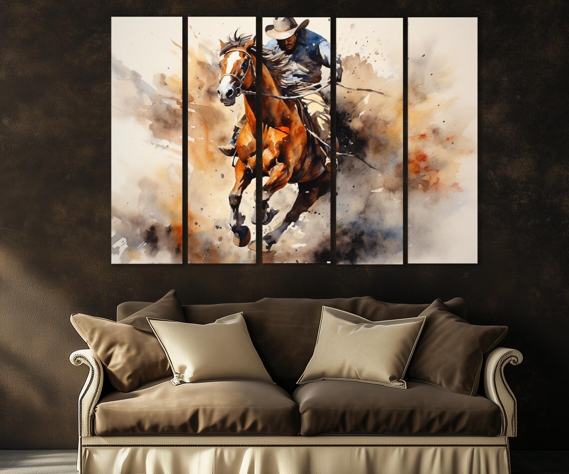 Wild West Cowboy Riding Horse Dust Watercolor Western Art Poster - Image 2
