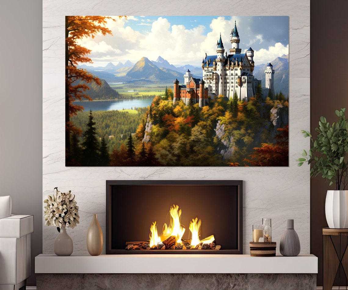 Neuschwanstein Castle Autumn Forest Bavaria Mountain Lake View Poster