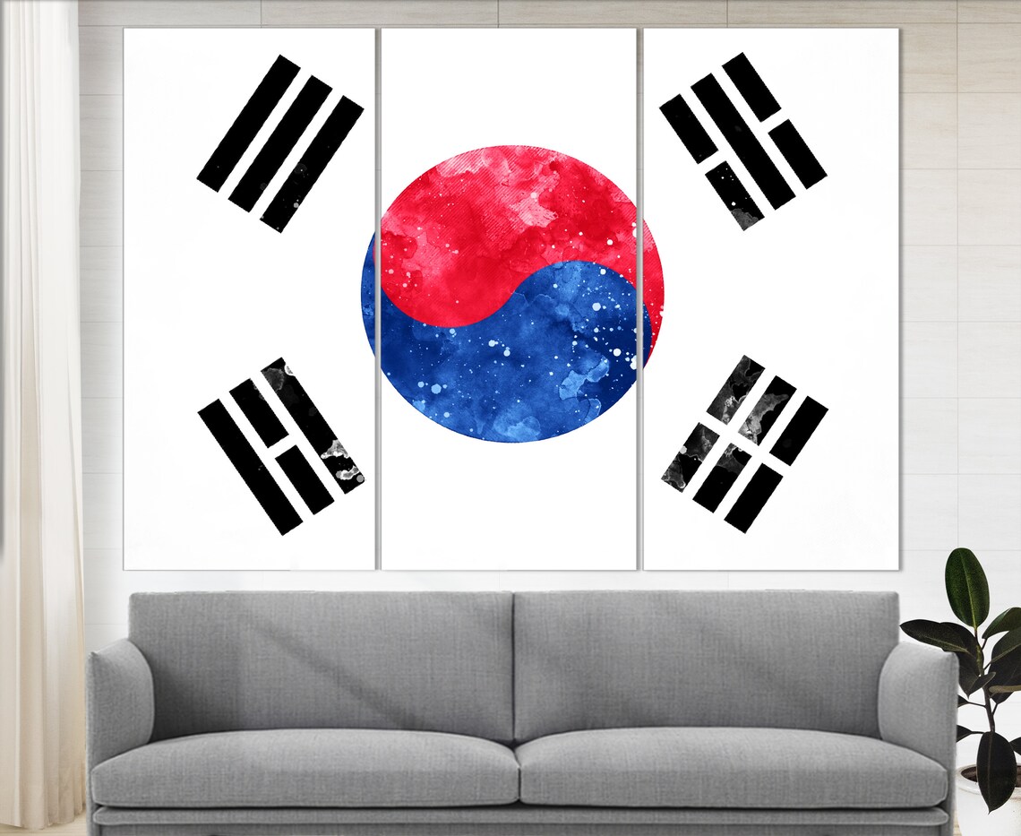 South Korea Flag Grunge Watercolor Taegeuk Yin Yang Trigrams Poster - Image 3