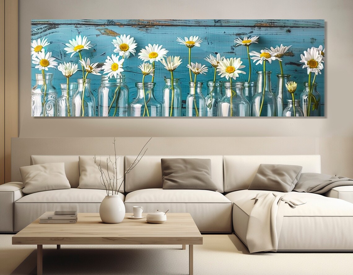 Glass Vases With Daisies, Modern Floral Art Print