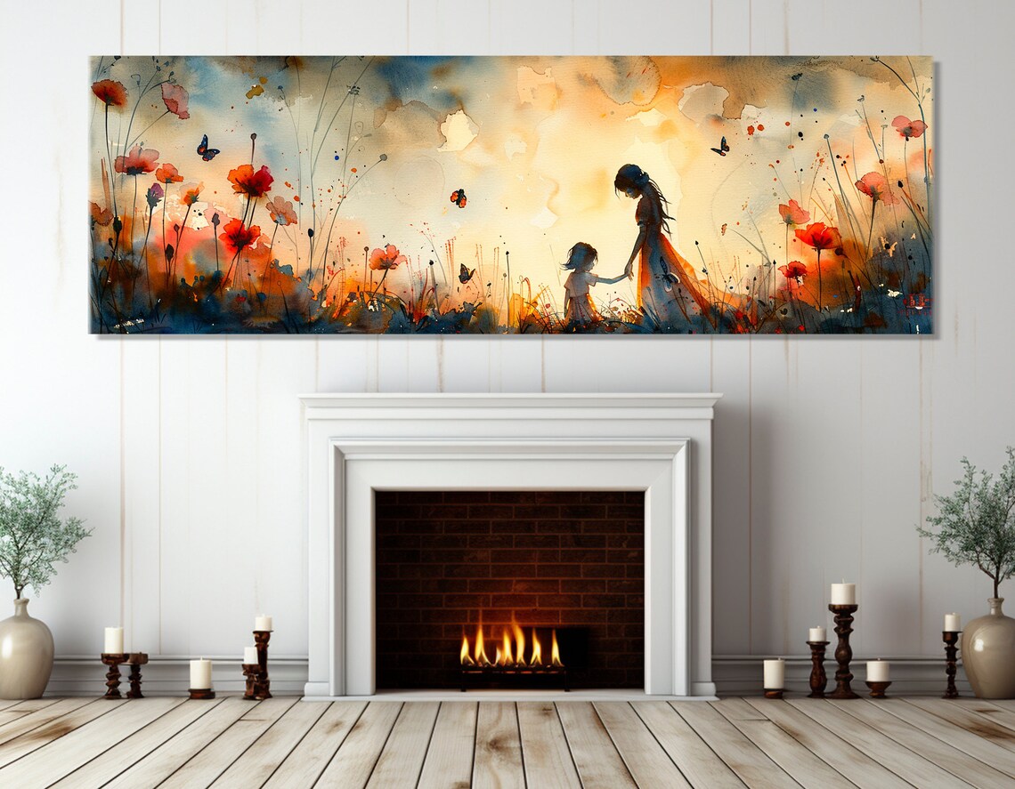 Mother And Daughter In A Poppy Field Painting Print Maternity Hospital Decor Family Planning Center Decor Framed And Ready To Hang
