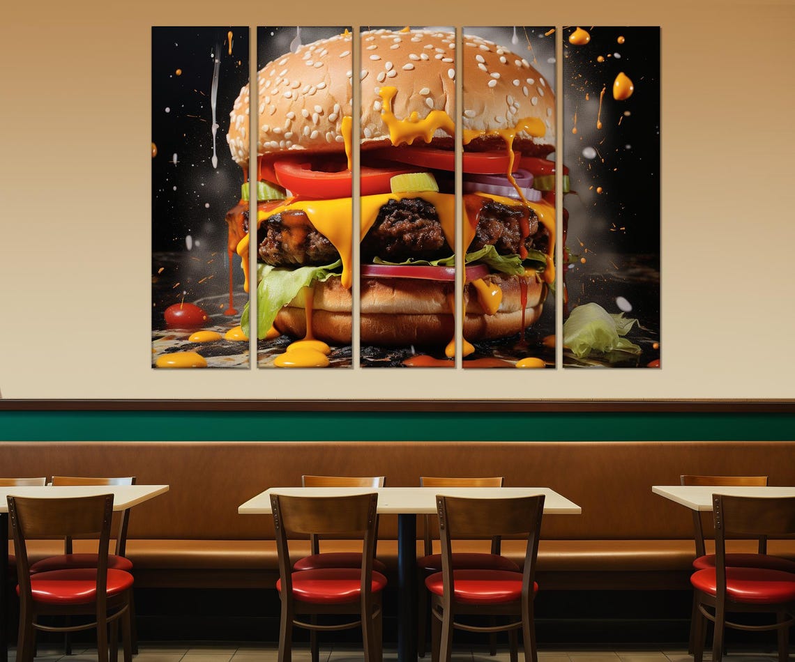 Juicy Cheeseburger Dripping Cheese Fast Food Art Kitchen Wall Poster - Image 3