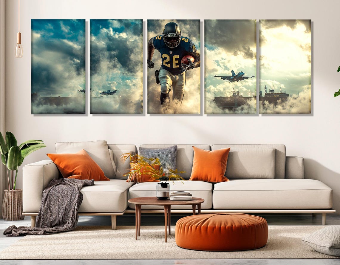 Abstract Football Run Print Football Wall Art Football War Painting Fan Gift Football Poster Framed And Ready To Hang - Image 3