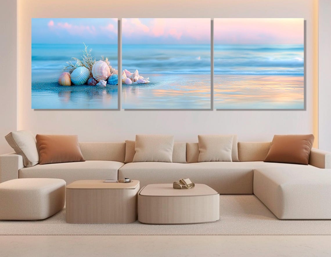 Pastel Seashells On Beach Sunset Soft Tones Ocean Shore Poster - Image 2