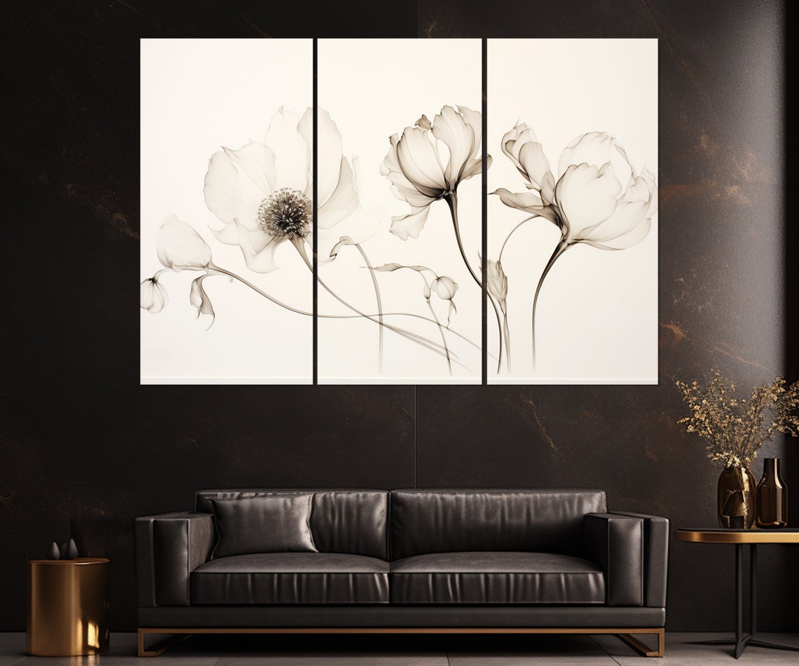 Minimalist White Flowers Line Art Neutral Botanical Wall Art Print - Image 4