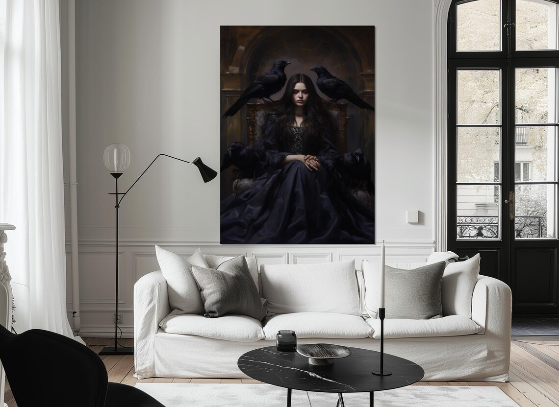 Dark Witch On Throne With Ravens Gothic Fantasy Portrait Wall Art Poster - Image 4