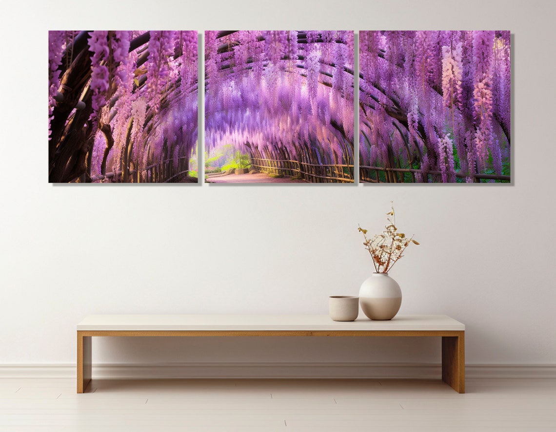 Wisteria Flower Tunnel In Japan Print Kawachi Fuji Gardens In Kitakyushu Painting Japanese Wall Art Framed And Ready To Hang - Image 4