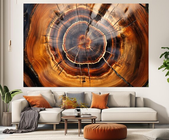 Vibrant Cut Of Wood Print Tree Rings Painting Wood Texture In Interior Wood Wall Art Wood Slice Print Framed And Ready To Hang