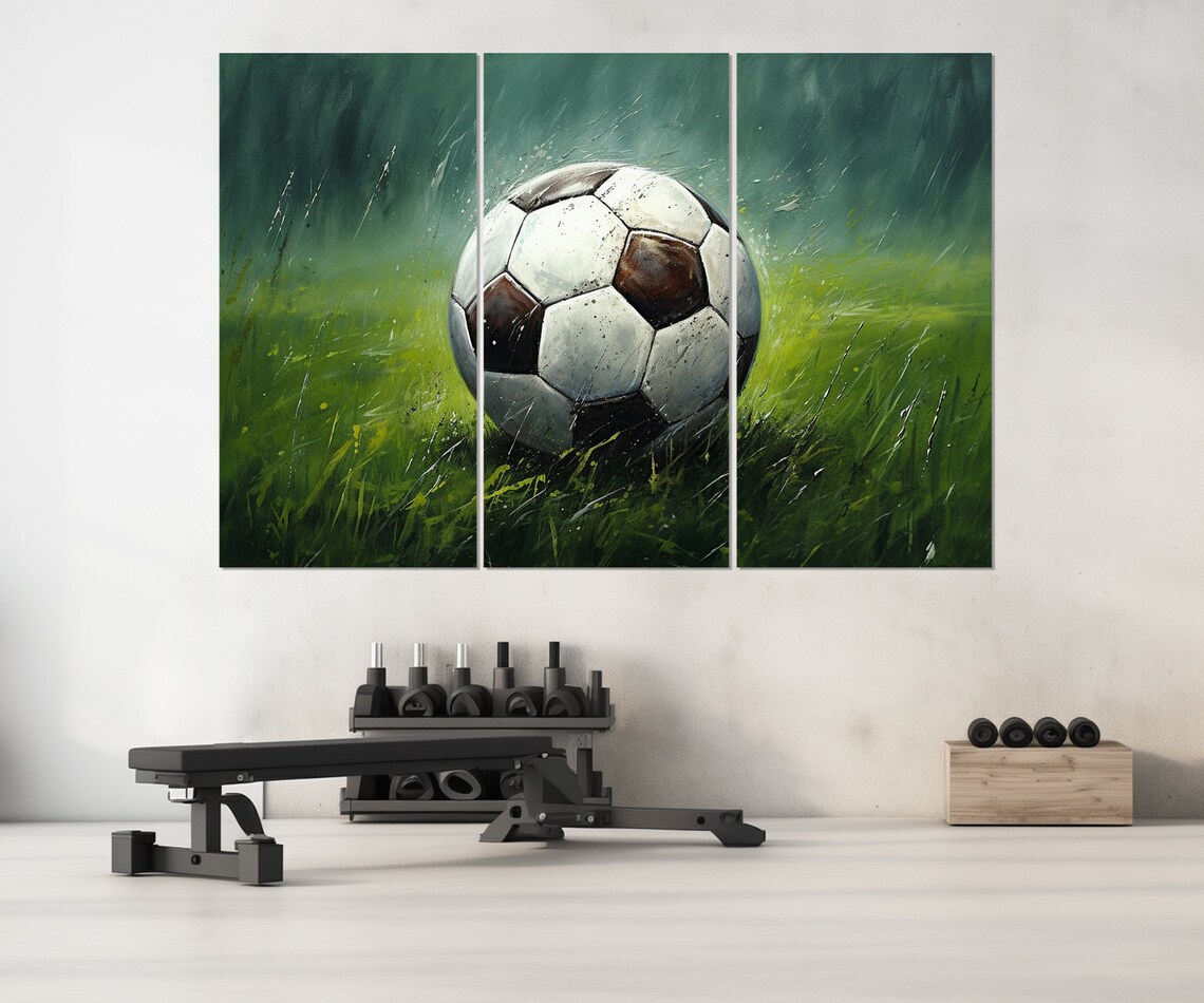 Classic Soccer Ball on Rainy Green Grass Painterly Sports Wall Art - Image 4