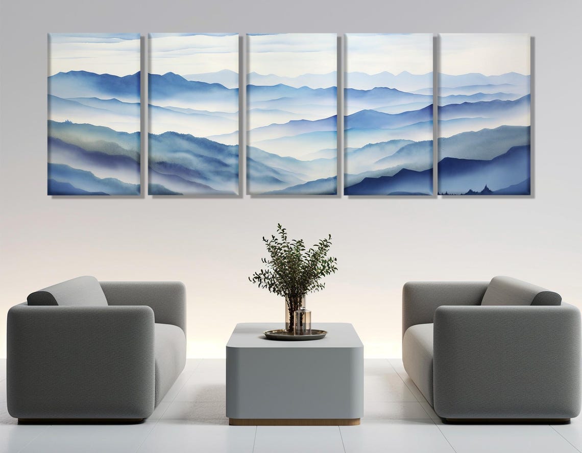 Blue Ridge Mountains Misty Layered Peaks Watercolor Nature Poster - Image 3